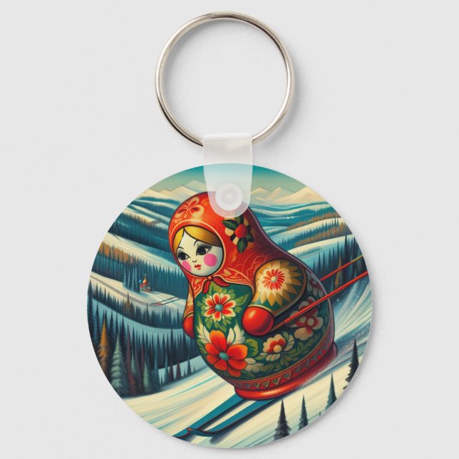 Chaveiro Skiing Matryoshka Doll Winter Snow (Frente)