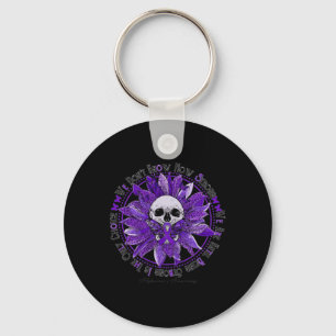Chaveiro Skull Sunflower Warrior Roxo Ribbon Alzheimer Aw