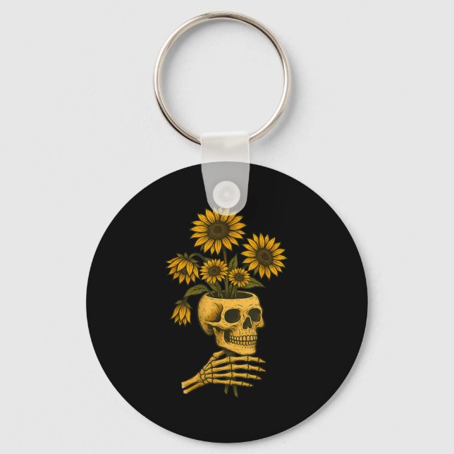 Chaveiro Skull Sunflowers Gothic Goth Creepy Cute Floral  (Frente)