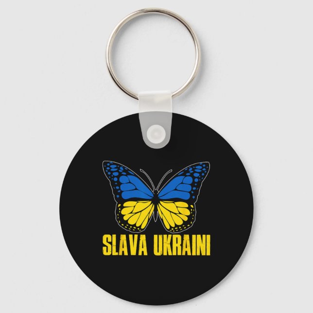 Chaveiro Slava Ukraini Support Ukraine Retro Ukrainian Flag (Frente)