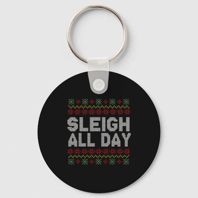 Chaveiro Sleigh All Day Ugly Christmas Sweater Pattern Quot (Frente)