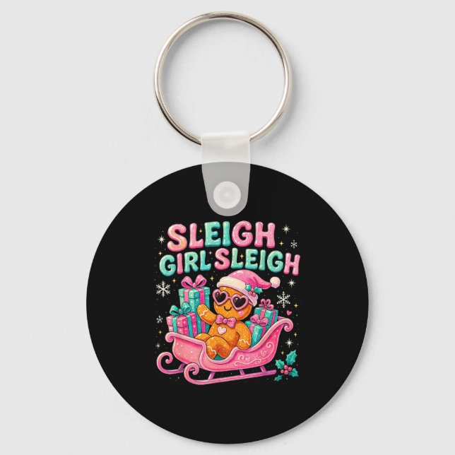 Chaveiro Sleigh Girl Cute Gingerbread Christmas Art  (Frente)