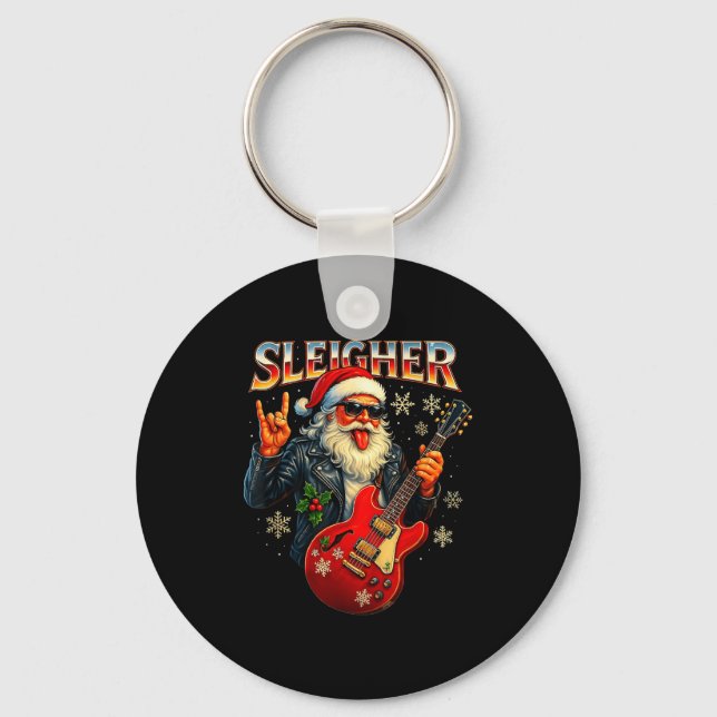 Chaveiro Sleigher Rock Santa Funny Metal Christmas Design  (Frente)