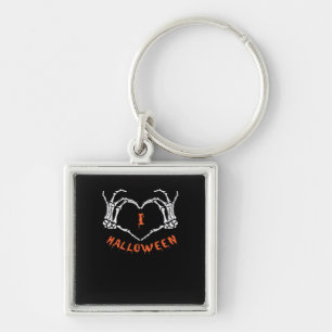 Chaveiro Slogan Halloween. Gesto Cardíaco Feito De Esquelet