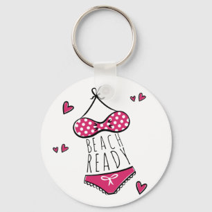 Chaveiro Slogan Pronto para a Praia de Biquíni Rosa