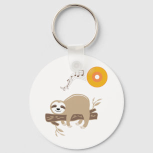 Chaveiro Sloth Dormindo no Music Vinyl Record Sun