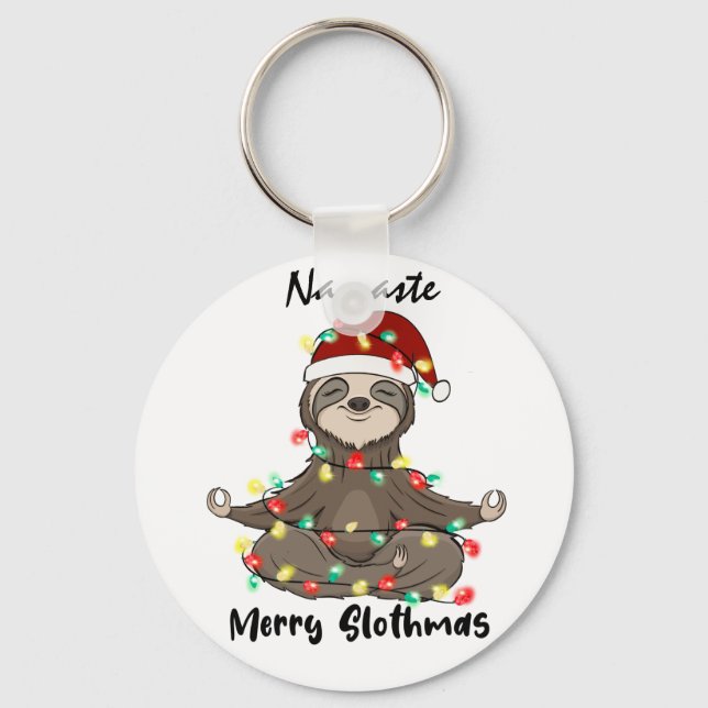 Chaveiro Slothmas de Feliz de Namaste Envolvidos (Frente)