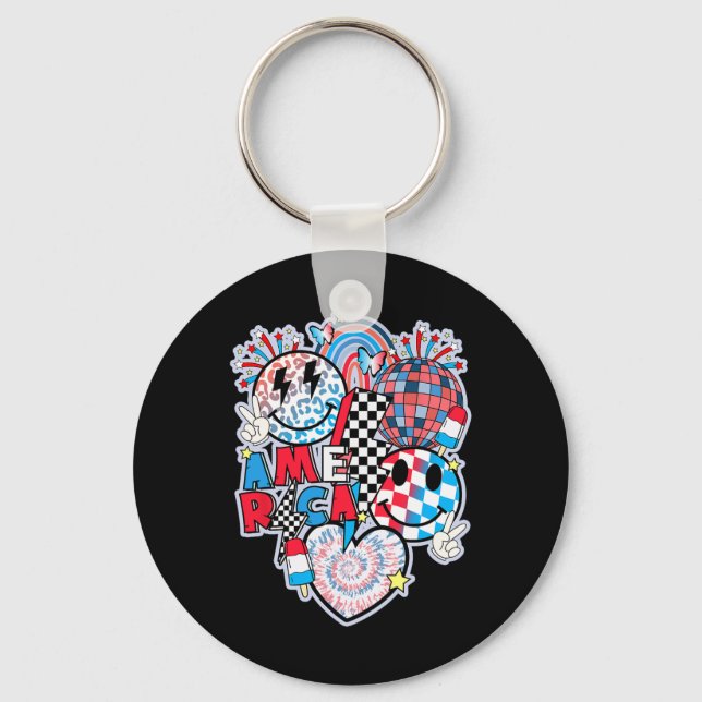 Chaveiro Smile Face Heart American Flag Women 4th Of Ju (Frente)