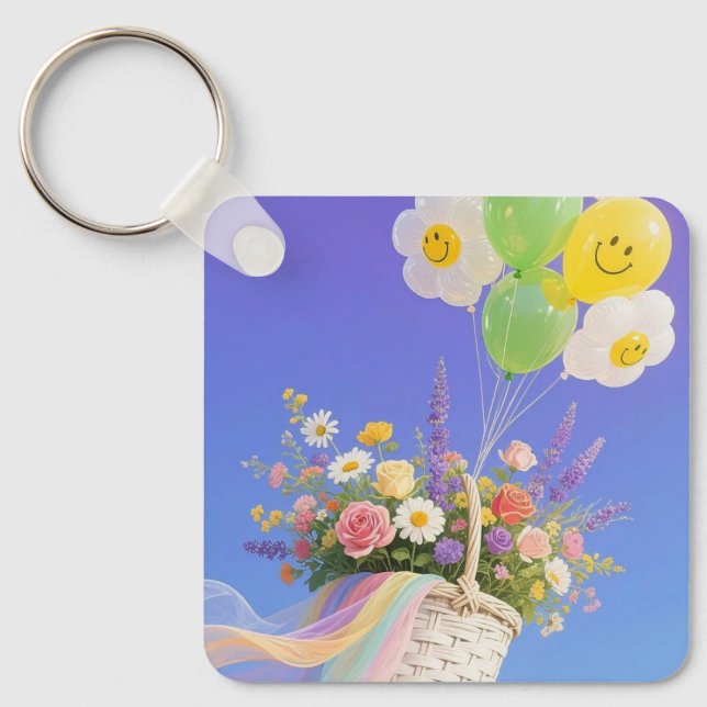 Chaveiro Smiley Balloon and Flower Basket Keychain (Frente)