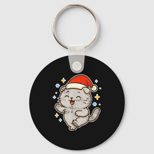 Chaveiro Smiling Santa Cat Holiday Cheer  (Frente)