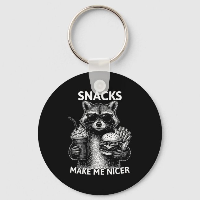 Chaveiro Snacks Make Me Nicer Funny Raccoon Sarcastic Anima (Frente)