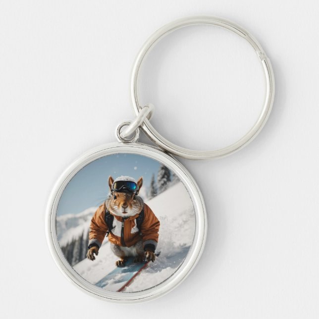 Chaveiro Snowboard Squirrel Wintertime Whimsper Animal (Frente)