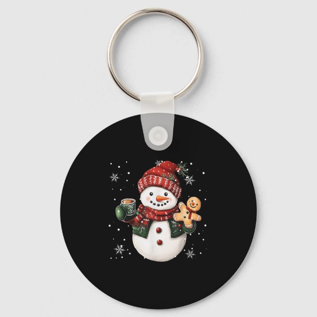Chaveiro Snowman Beanie Coffee Latte Ginggerbread Merry Chr (Frente)
