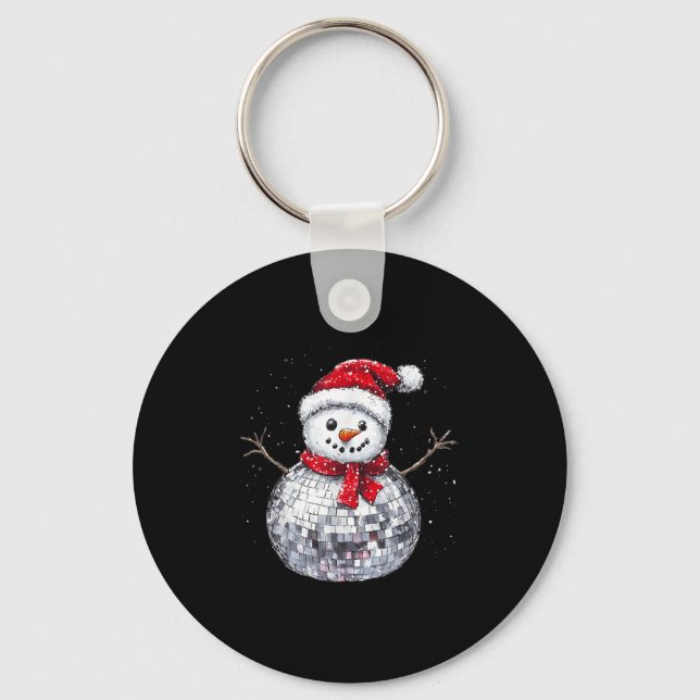 Chaveiro Snowman Christmas Retro Santa Hat Disco Ball Match (Frente)