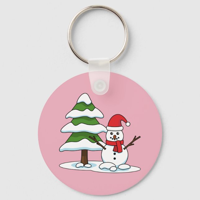 Chaveiro Snowman com Snowy Pine Tree (Frente)