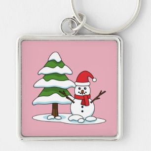 Chaveiro Snowman com Snowy Pine Tree