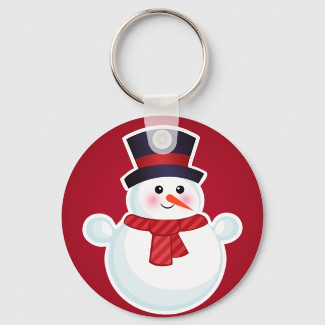 Chaveiro Snowman de Natal em Fundo Vermelho (Frente)
