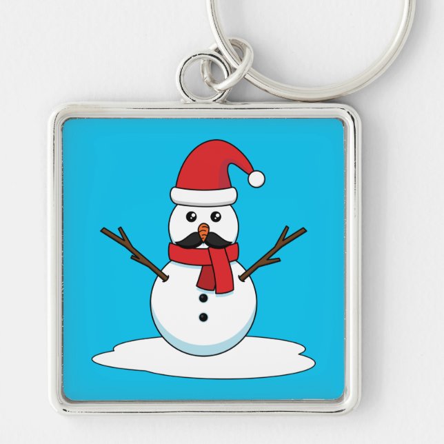 Chaveiro Snowman engraçado com bigode e papagaio (Frente)
