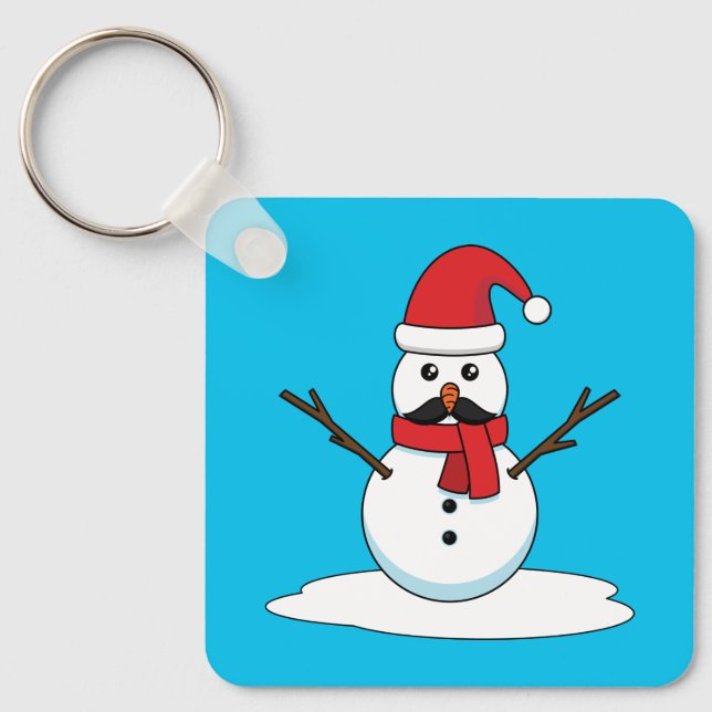 Chaveiro Snowman engraçado com bigode e papagaio (Frente)