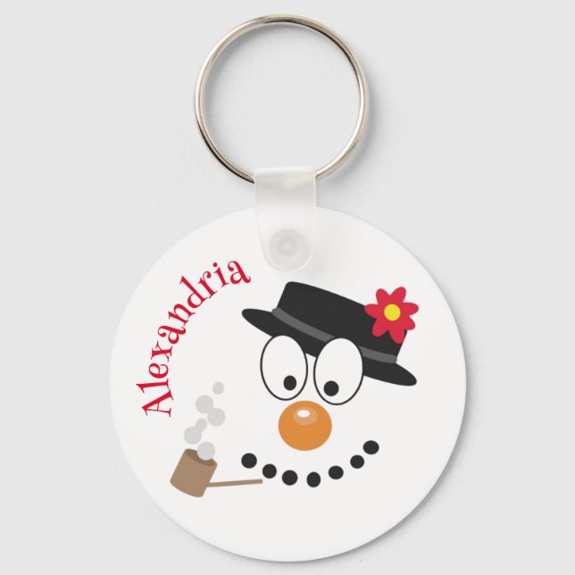 Chaveiro Snowman Engraçado Rosto Feliz Natal Novamente (Frente)