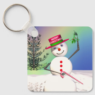 Chaveiro Snowman Holding Mistletoe