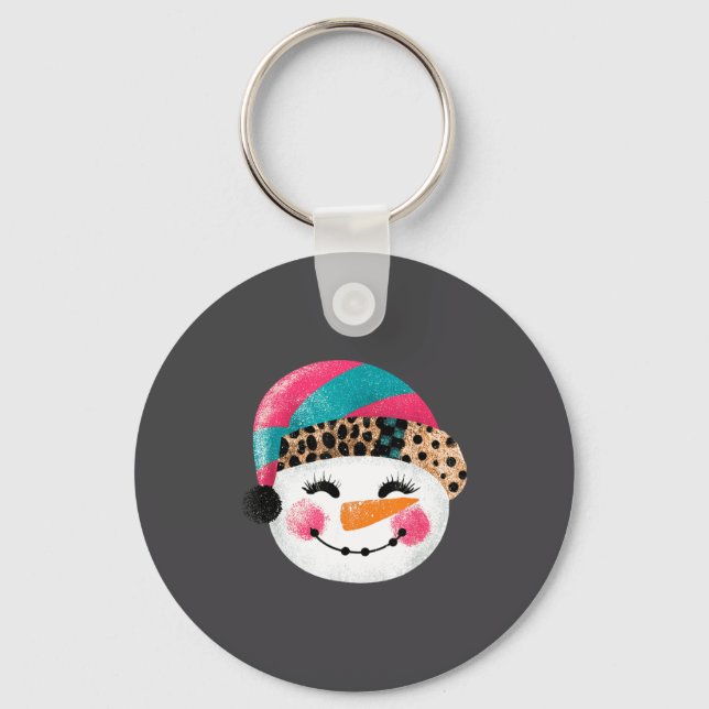 Chaveiro Snowman With Santa Hat And Leopard Pattern  (Frente)