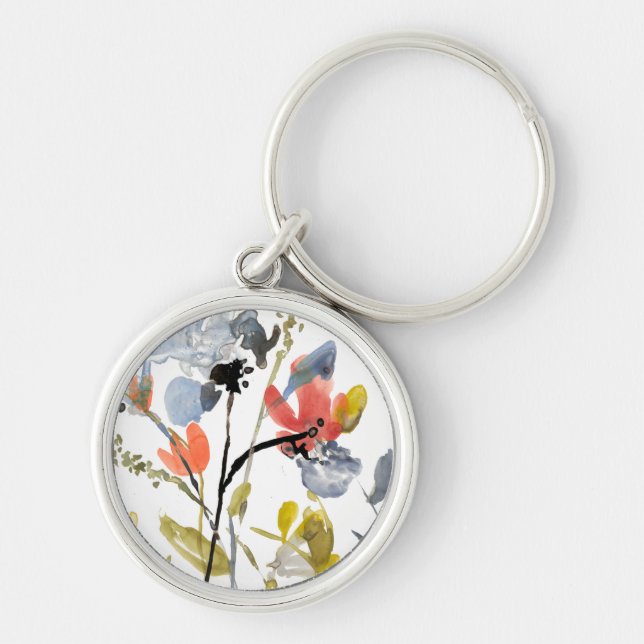 Chaveiro Sobreposição de Flor - Flores e caules de Aquarela (Frente)