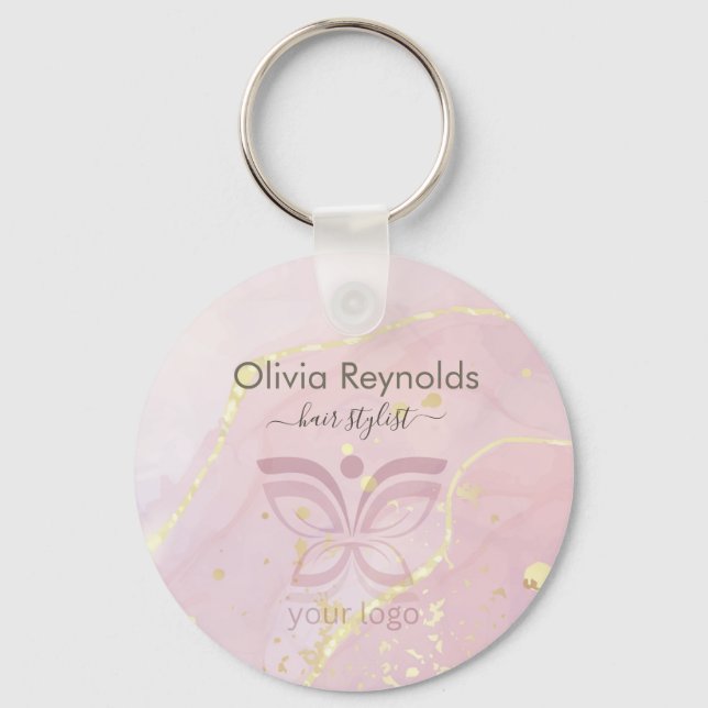 Chaveiro Sobreposição Mínima Moderna de Textura Márabe Rosa (Frente)