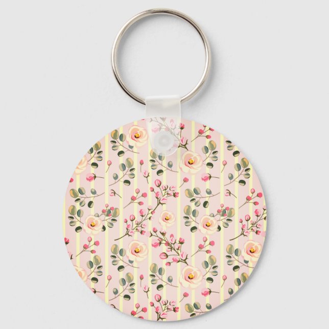 Chaveiro Soft Pink Floral Stripe Pattern (Frente)