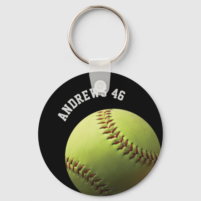 Chaveiro Softball Amarelo com Nome ou Texto (Frente)