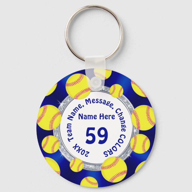 Chaveiro Softball Azul, Branco, Prateado Barato Oferece Sof (Frente)