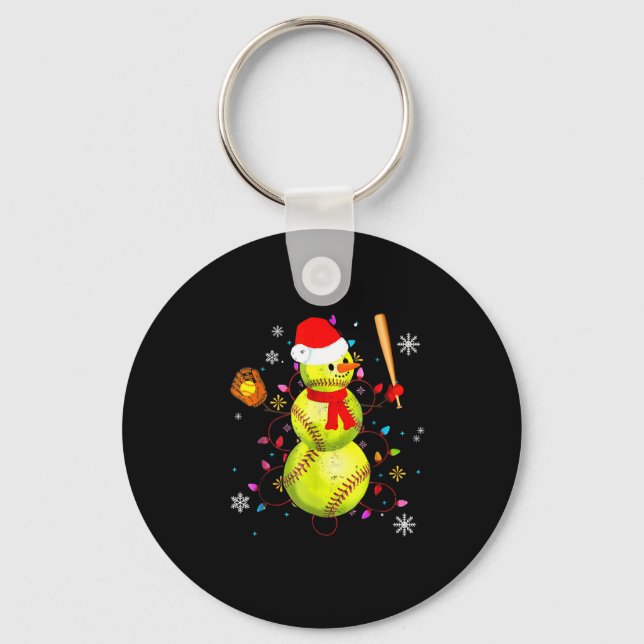 Chaveiro Softball Christmas Funny Softball Snowman Xmas  (Frente)