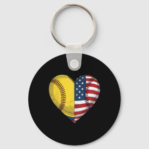 Chaveiro Softball Coração Bandeira Americana 4 De Julho Par