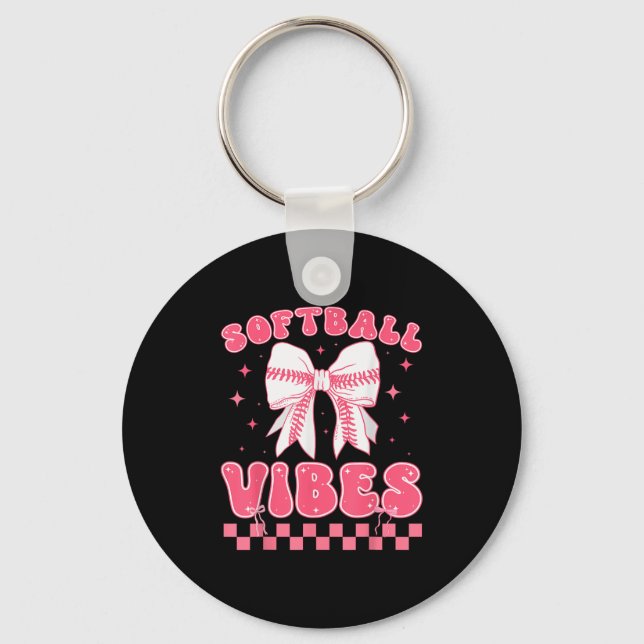 Chaveiro Softball Vibes Softball Couqette Groovy Softball G (Frente)