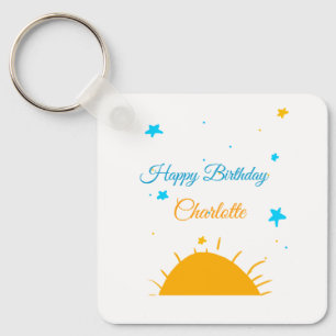 Chaveiro Sol amarelo estrelas azuis feliz aniversário adici