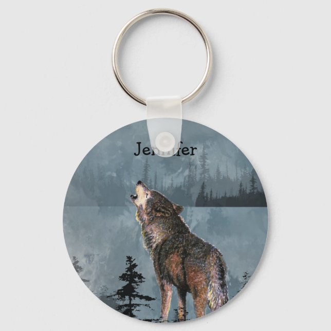 Chaveiro Solitário de nome personalizado Wolf Howling em to (Frente)