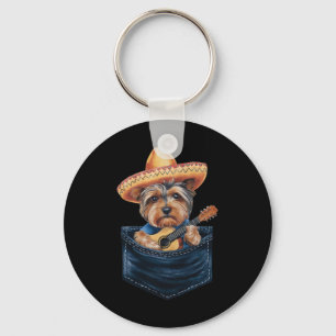 Chaveiro Sombrero Yorkshire Terrier Dog Tocando guitarra Ci