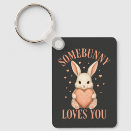 Chaveiro Somebunny Loves You Cute Bunny on Dark Charcoal