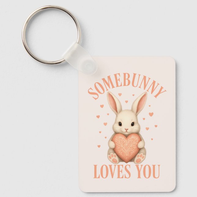 Chaveiro Somebunny Loves You Cute Bunny on Soft Blush (Frente)