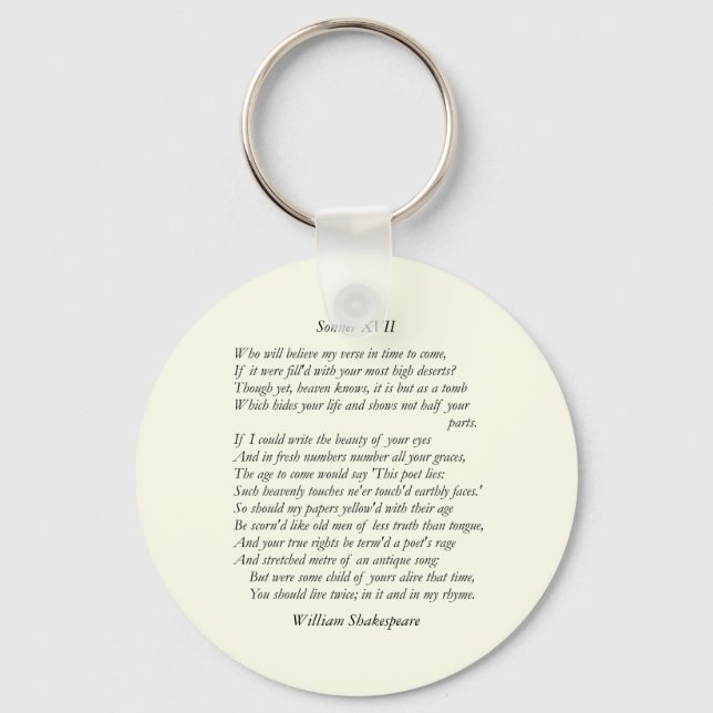 Chaveiro Sonnet nº 17 por William Shakespeare (Frente)