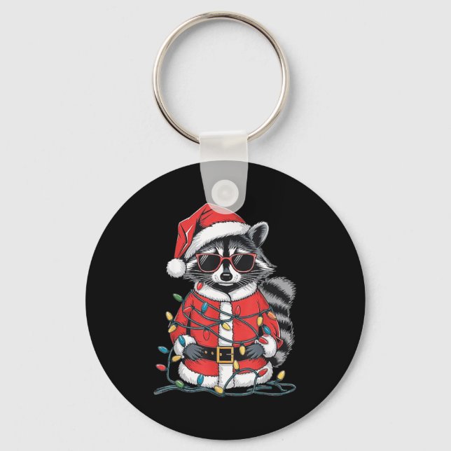 Chaveiro Sorry Santa I've Been Feral, Christmas Raccoon, Sa (Frente)