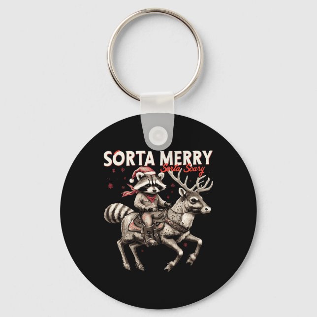 Chaveiro Sorta Feliz Sorta Assustada Natal Engraçado Raccoo (Frente)