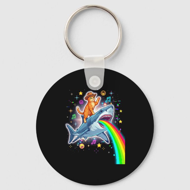 Chaveiro Space Cowboy Cat Riding Shark Rainbow Xel Art  (Frente)