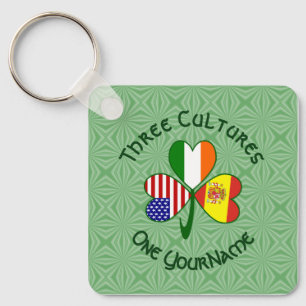 Chaveiro Spain Ireland USA Flags Shamrock Your Name