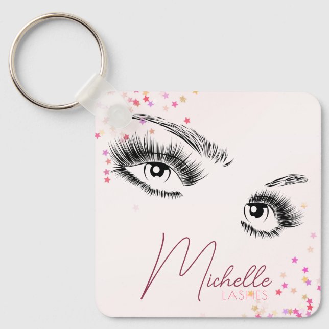 Chaveiro Sparkly Lashes Pink Glitter Confetti Makeup QR (Frente)