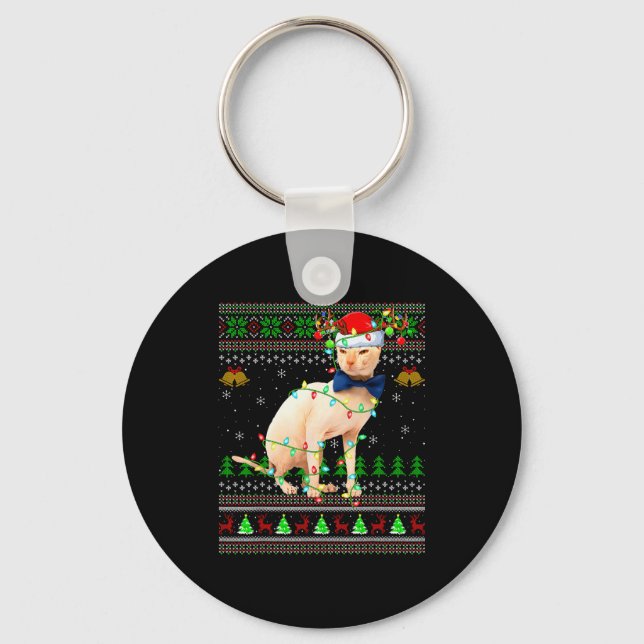 Chaveiro Sphynx Cat Ugly Christmas Sweaters Holiday Santa C (Frente)