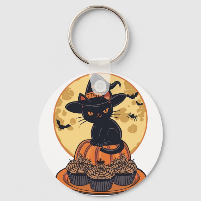 Chaveiro Spooky Black Cat Halloween Keychain – Cute & Creep (Frente)