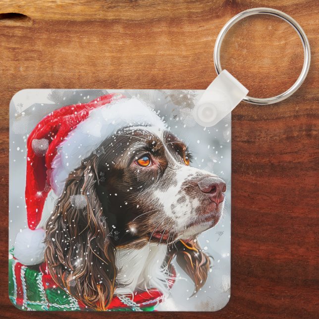 Chaveiro Springer Spaniel Cão Festivo de Natal (Verso)