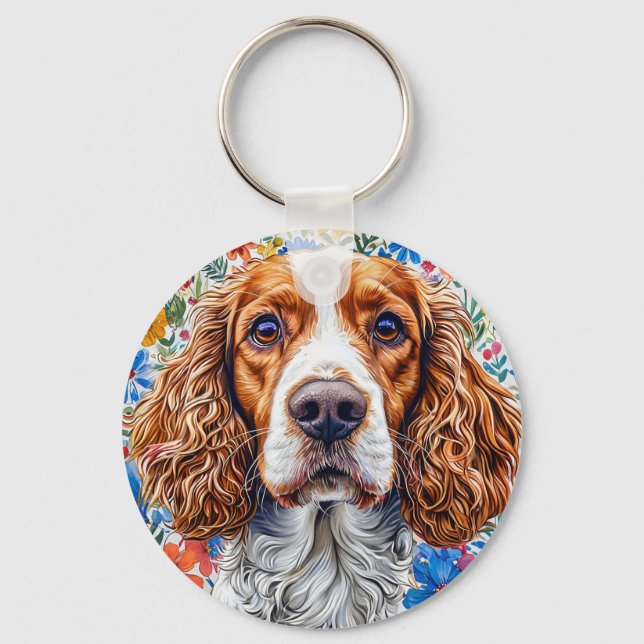 Chaveiro 🐶 Springer Spaniel Presente Floral Para Amantes d (Frente)