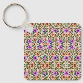 Chaveiro Square keychain showcasing a vibrant floral 
